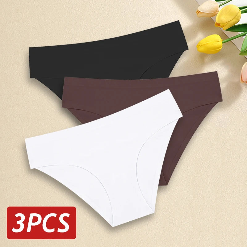 3PCS/Set Seamless Pantie For Women Low Rise Briefs 9 Solid Colors Ultra Thin Underwear Ice Silk Breathable Underpants Female