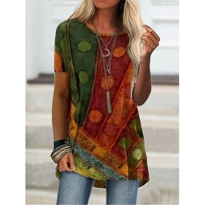 Summer T Shirts Geometric 3D Print Streetwear Women Vintage Short Sleeve Boho T-shirt Tunic Tops Plus Sized Tees Woman Clothing