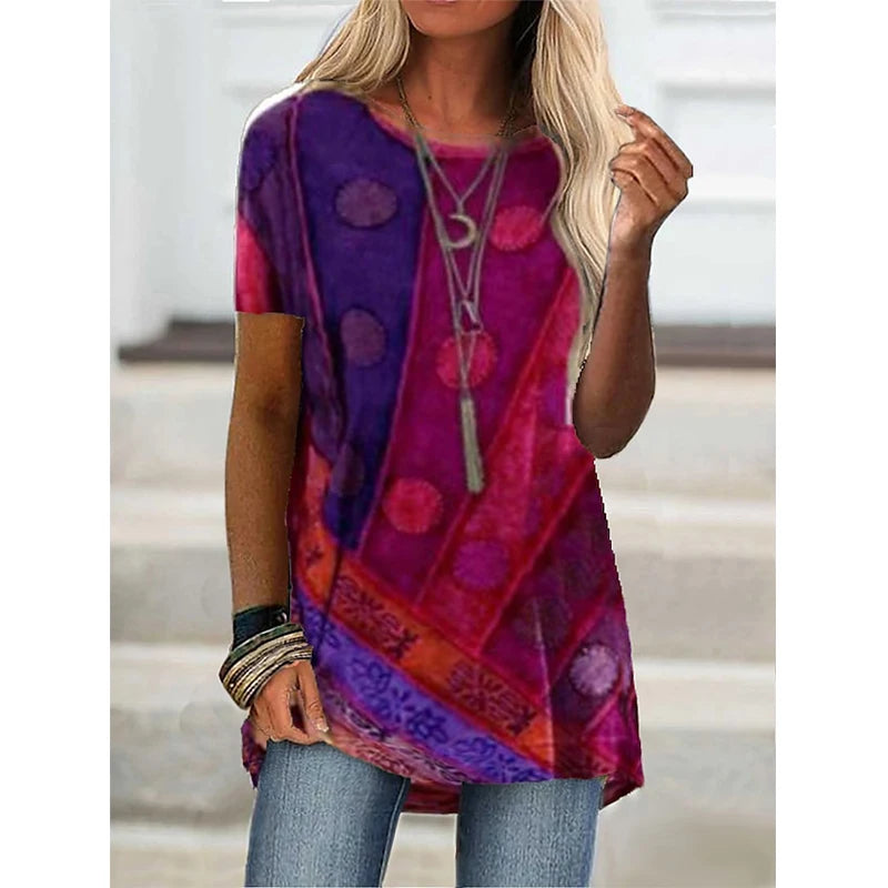 Summer T Shirts Geometric 3D Print Streetwear Women Vintage Short Sleeve Boho T-shirt Tunic Tops Plus Sized Tees Woman Clothing