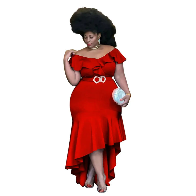 WSFEC XL-5XL Plus Size Dresses Women Clothing 2023 Spring Summer Ruffles Irregular Fashion Elegant Evening Dress Female Outfits