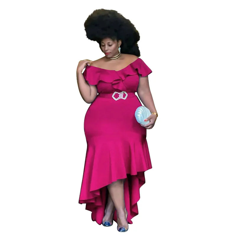 WSFEC XL-5XL Plus Size Dresses Women Clothing 2023 Spring Summer Ruffles Irregular Fashion Elegant Evening Dress Female Outfits