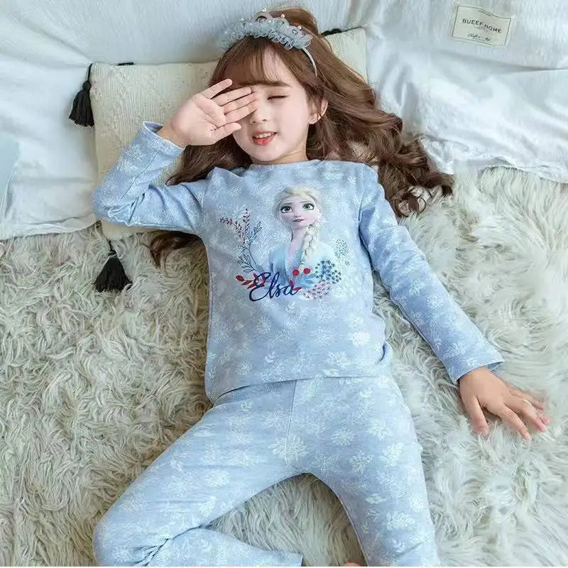Anime Frozen Elsa Autumn Children Clothing Set Snow Queen Sleepwear Clothes Girl Long Sleeve Winter Pajama Sets Birthday Gifts