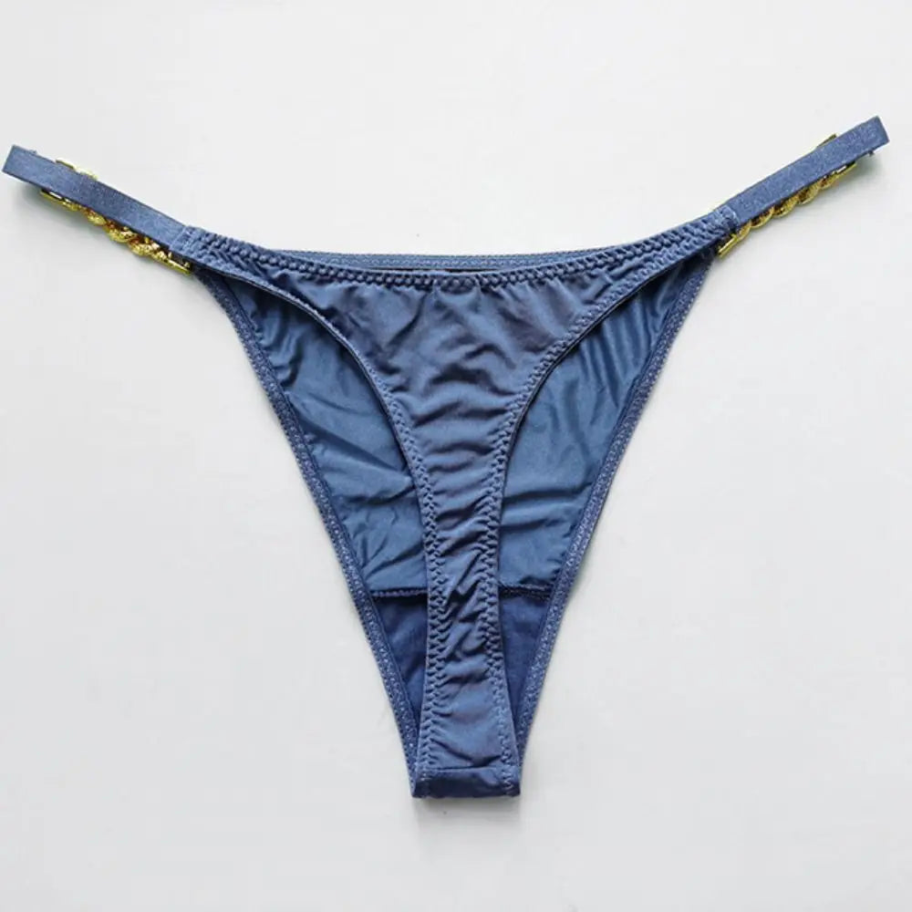 Low Waist Thong High Fork Lingeries Hip Lift Metal Chain Diamond