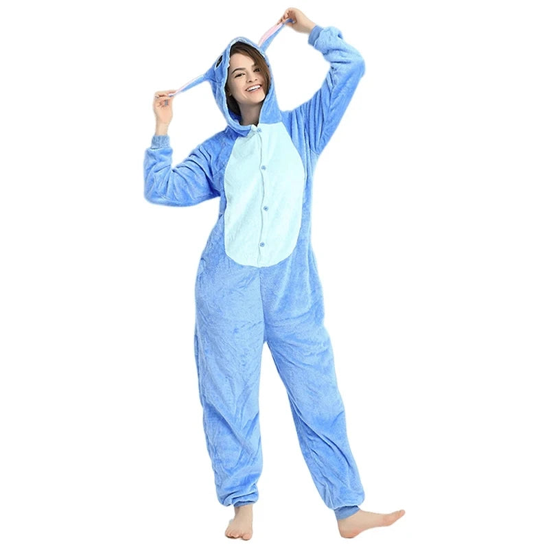 Anime Stitch Cosplay Pajamas Anime Stitch Angel Cute Costume Jumpsuit Pajamas Hooded Sleepwear Christmas Costume for Men Women