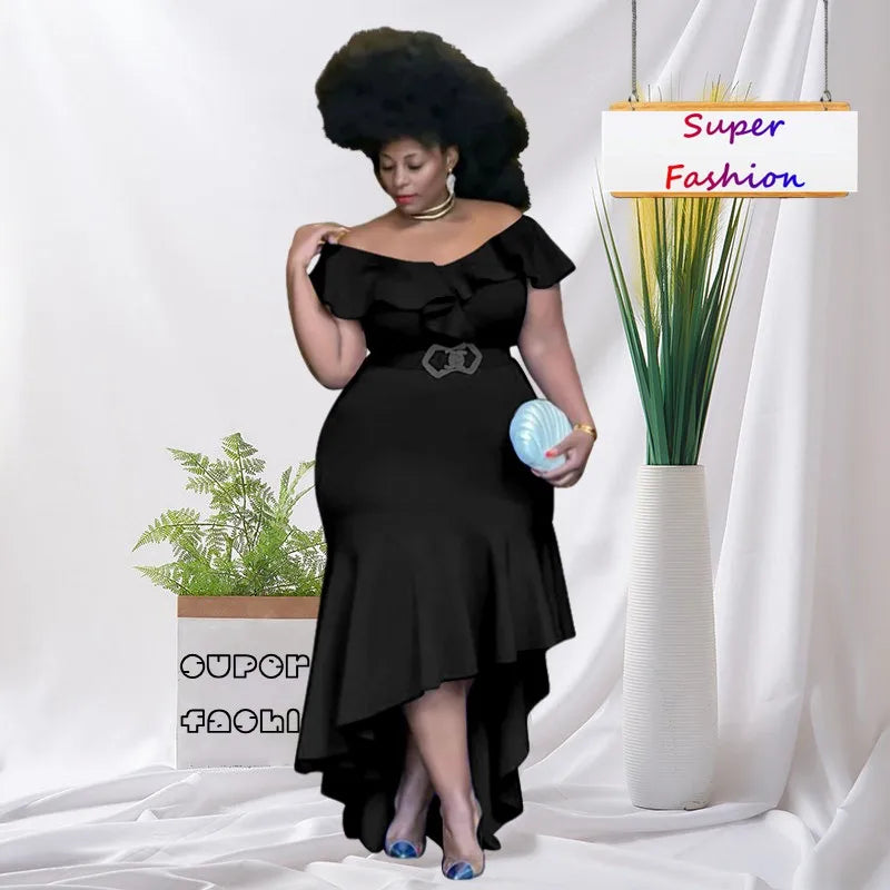 WSFEC XL-5XL Plus Size Dresses Women Clothing 2023 Spring Summer Ruffles Irregular Fashion Elegant Evening Dress Female Outfits