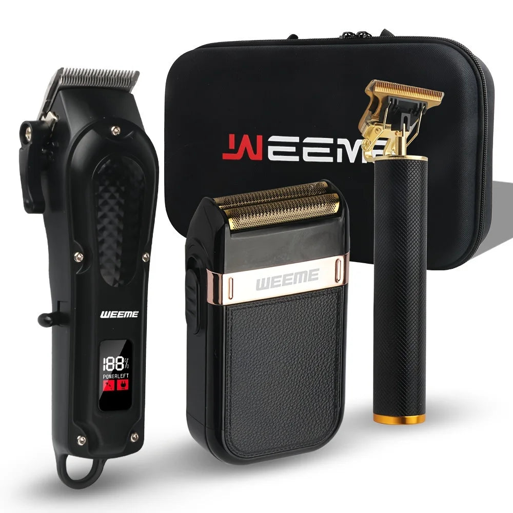 3pc Men's Grooming Kit with LED Display Cordless Hair Clipper Trimmer Shaver - Rechargeable with Adjustable Blade Gift for Dad
