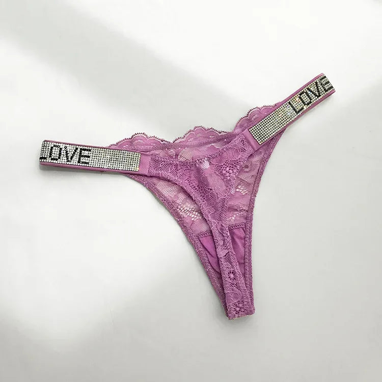 2024 New Lace G-string Thread Cotton Thong Diamond Women's Underwear Solid Color Breathable Waist Size Girls Briefs Plus Women