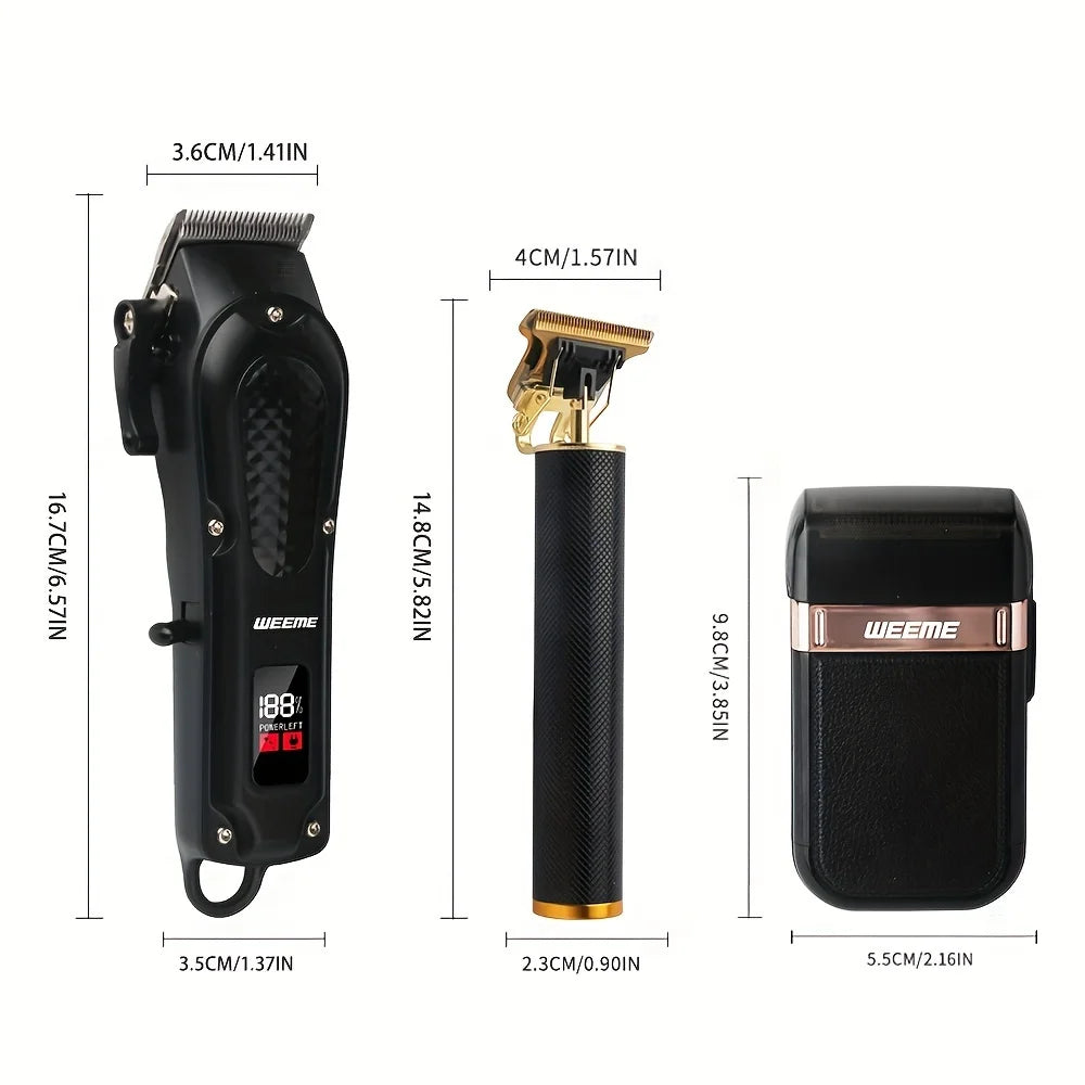 3pc Men's Grooming Kit with LED Display Cordless Hair Clipper Trimmer Shaver - Rechargeable with Adjustable Blade Gift for Dad
