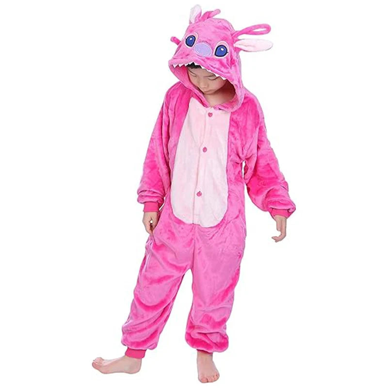 Anime Stitch Cosplay Pajamas Anime Stitch Angel Cute Costume Jumpsuit Pajamas Hooded Sleepwear Christmas Costume for Men Women