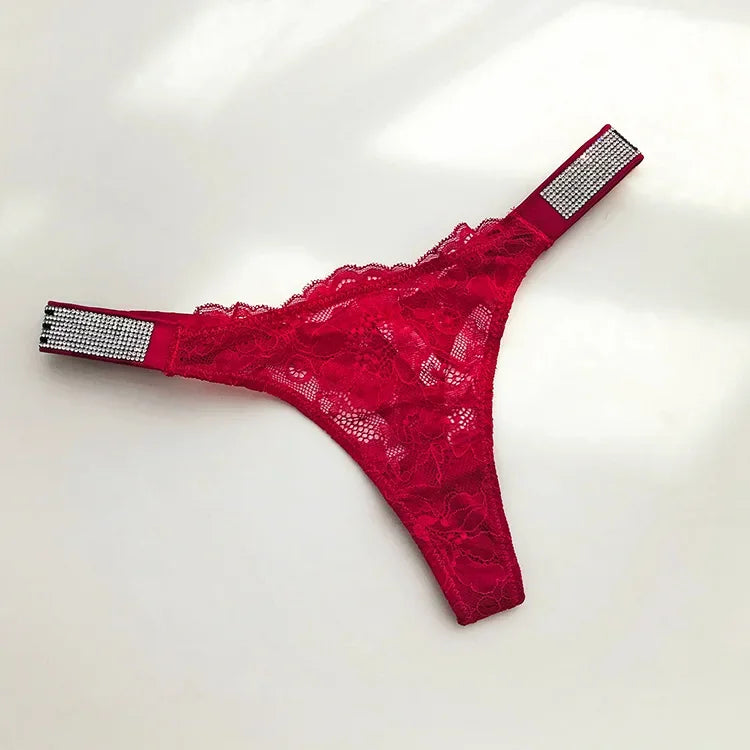 2024 New Lace G-string Thread Cotton Thong Diamond Women's Underwear Solid Color Breathable Waist Size Girls Briefs Plus Women