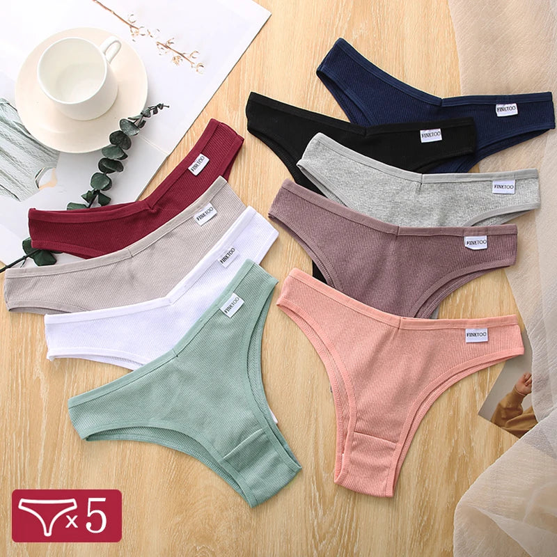 5 Pcs Women Cotton Brazilian Panties V Waist
