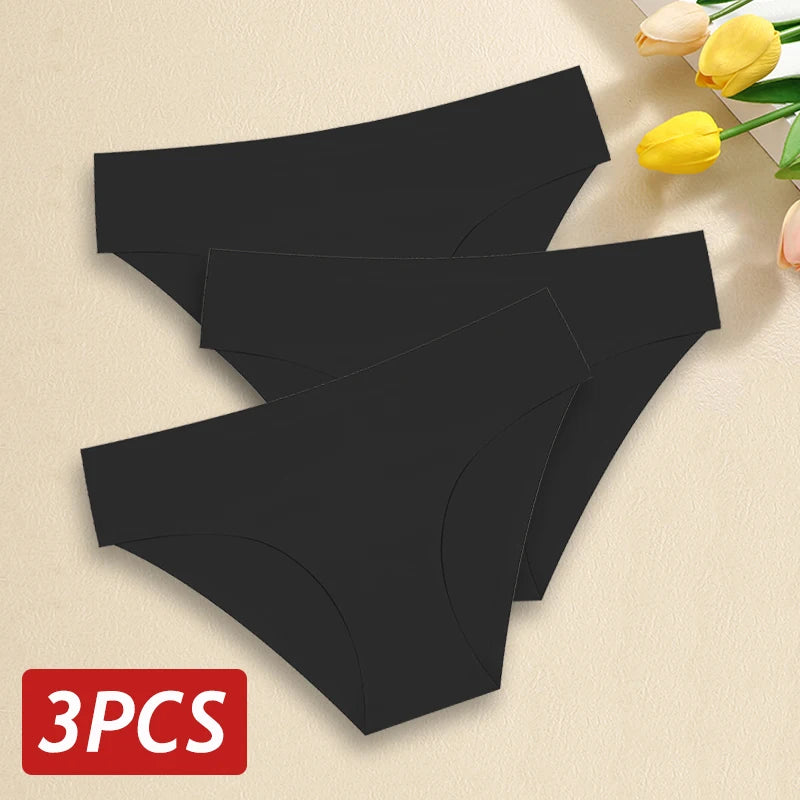 3PCS/Set Seamless Pantie For Women Low Rise Briefs 9 Solid Colors Ultra Thin Underwear Ice Silk Breathable Underpants Female