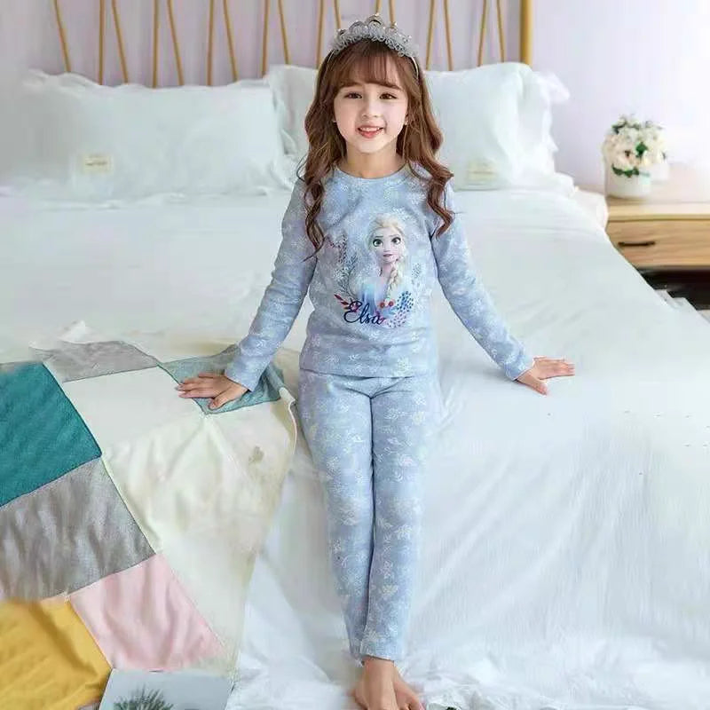 Anime Frozen Elsa Autumn Children Clothing Set Snow Queen Sleepwear Clothes Girl Long Sleeve Winter Pajama Sets Birthday Gifts