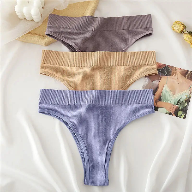 3PCS/Set High Waisted Seamless Women's Panties FINETOO Underwear Women Comfortable Female Underpants Solid Color Pantys Lingerie