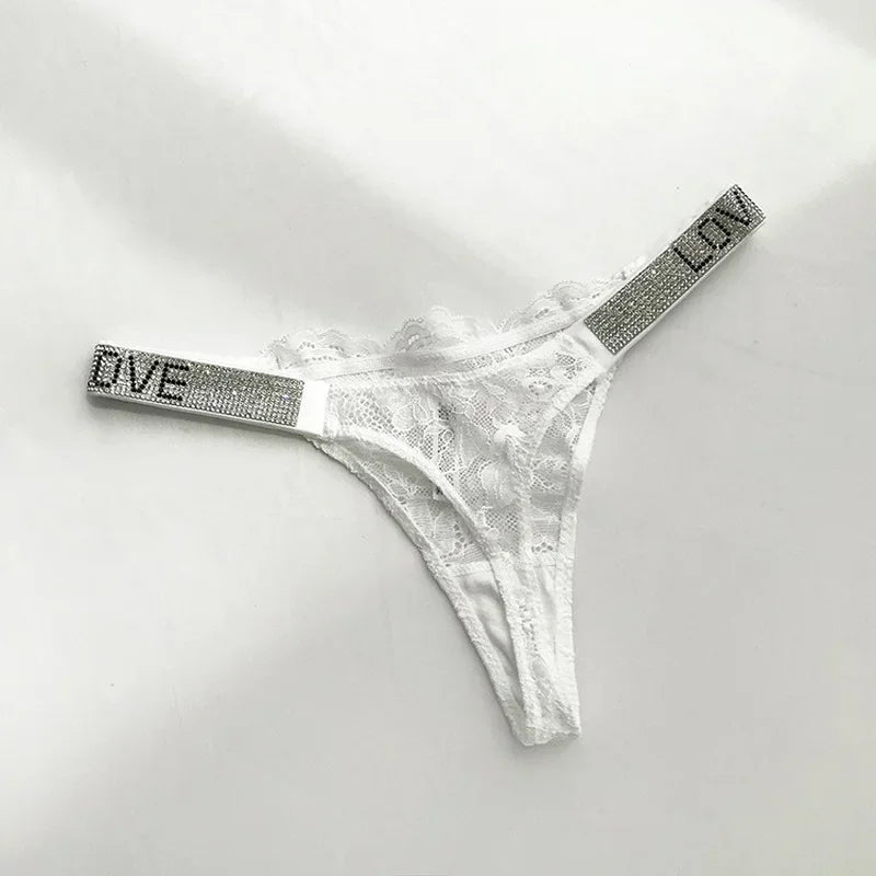 2024 New Lace G-string Thread Cotton Thong Diamond Women's Underwear Solid Color Breathable Waist Size Girls Briefs Plus Women