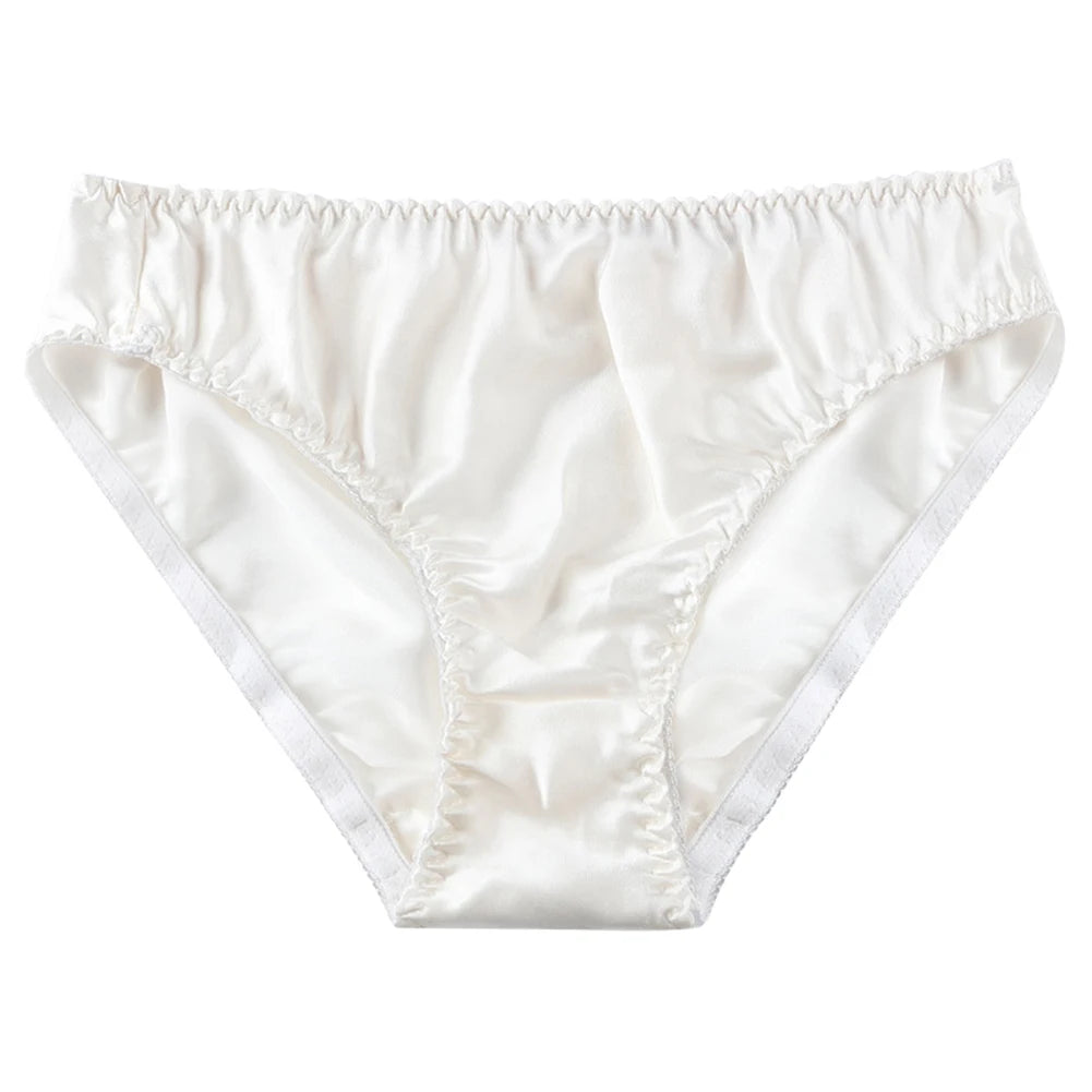 Women Silk-like Satin Panties Bikini Underwear Breathable Solid Color Briefs Comfortable Soft Women Lady Daily Women Panties