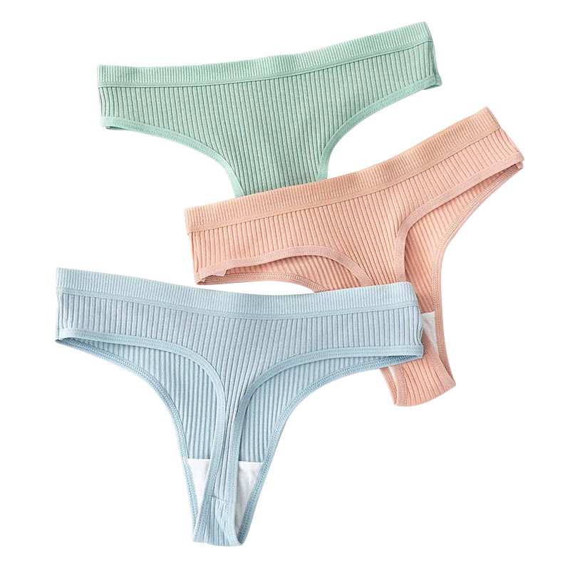 Women's Panties Seamless Ribbed Thongs Low Waist Underpants Female G String High Elastic Lingerie Solid Color Intimates Thong