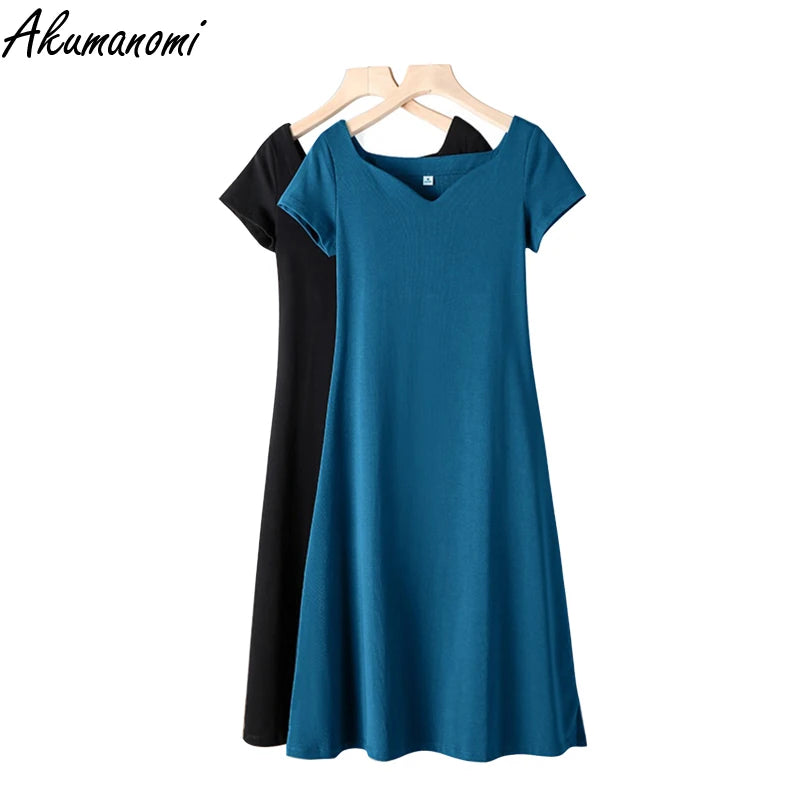 plus size women clothing 10xl 9xl 8xl 7xl 6xl 5xl Cotton Dress vintage clothes short sleeve knitting casual dresses robe femme