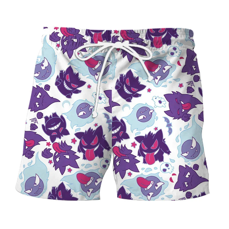 Anime Pokemon Pikachu Gengar Snorlax Floral Shirts Men Women Shorts Short Sleeves Button Couple Pajamas Set Trendy Beach Coat