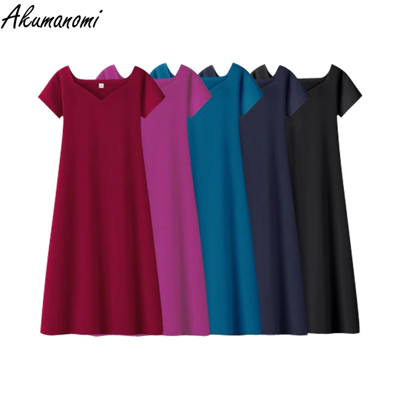 plus size women clothing 10xl 9xl 8xl 7xl 6xl 5xl Cotton Dress vintage clothes short sleeve knitting casual dresses robe femme