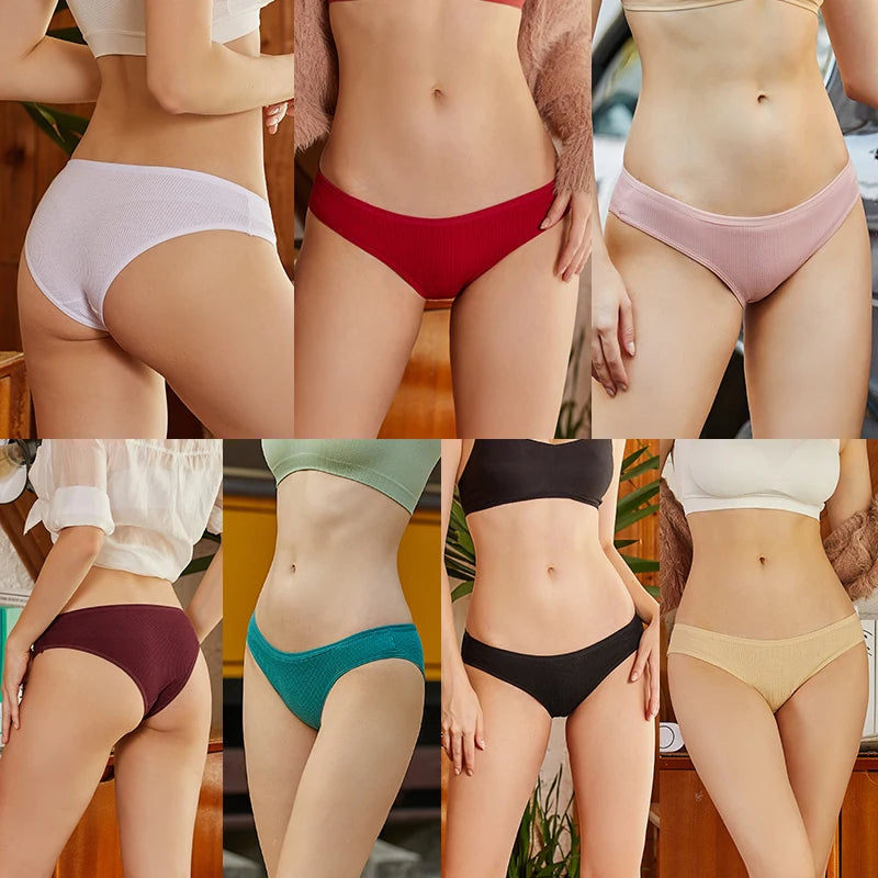 3Pcs Women Waffle Cotton Panties Low-Rise Comfortable