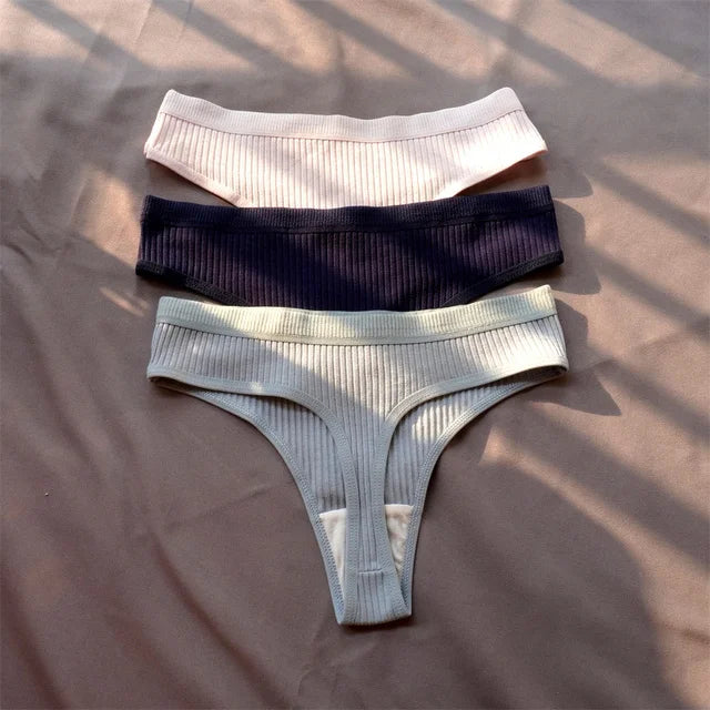 EINYOO 3 Pcs Seamless Ladies Ribbed Cotton Thong Simple Women's Low Waist Bikini Briefs Sports Girls Underwear Plus Size Zevity