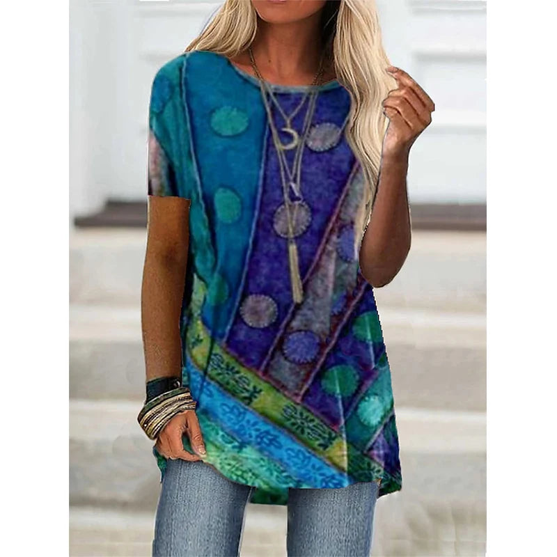 Summer T Shirts Geometric 3D Print Streetwear Women Vintage Short Sleeve Boho T-shirt Tunic Tops Plus Sized Tees Woman Clothing