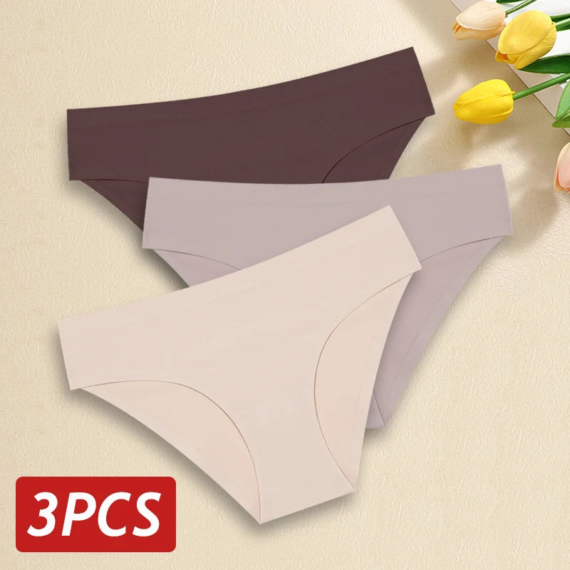 3PCS/Set Seamless Pantie For Women Low Rise Briefs 9 Solid Colors Ultra Thin Underwear Ice Silk Breathable Underpants Female
