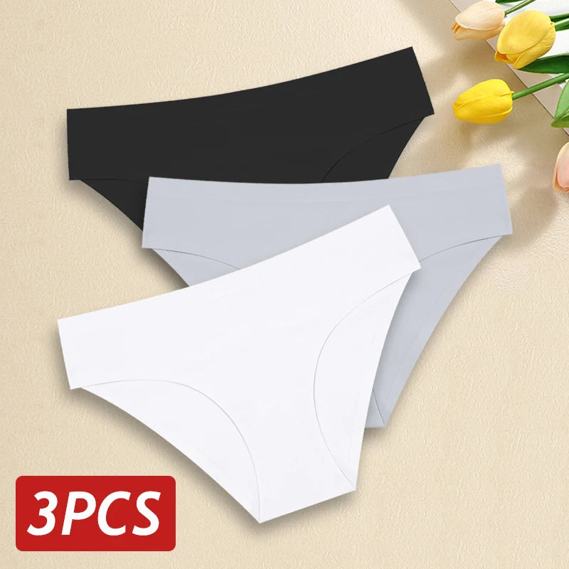 3PCS/Set Seamless Pantie For Women Low Rise Briefs 9 Solid Colors Ultra Thin Underwear Ice Silk Breathable Underpants Female