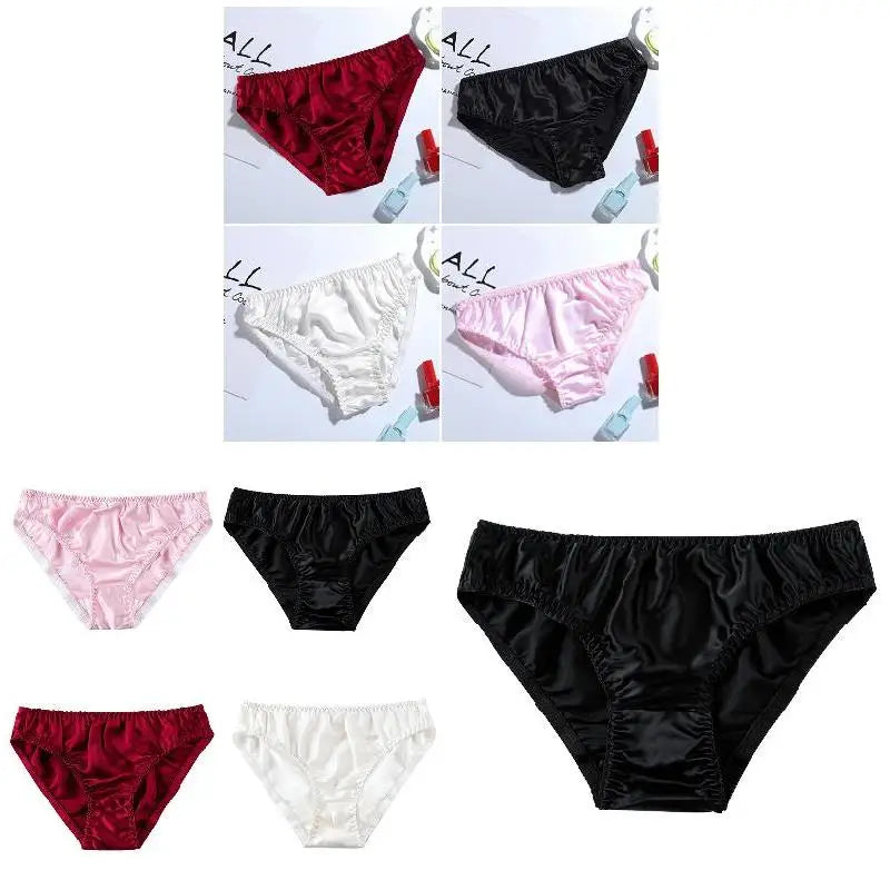 Women Silk-like Satin Panties Bikini Underwear Breathable Solid Color Briefs Comfortable Soft Women Lady Daily Women Panties
