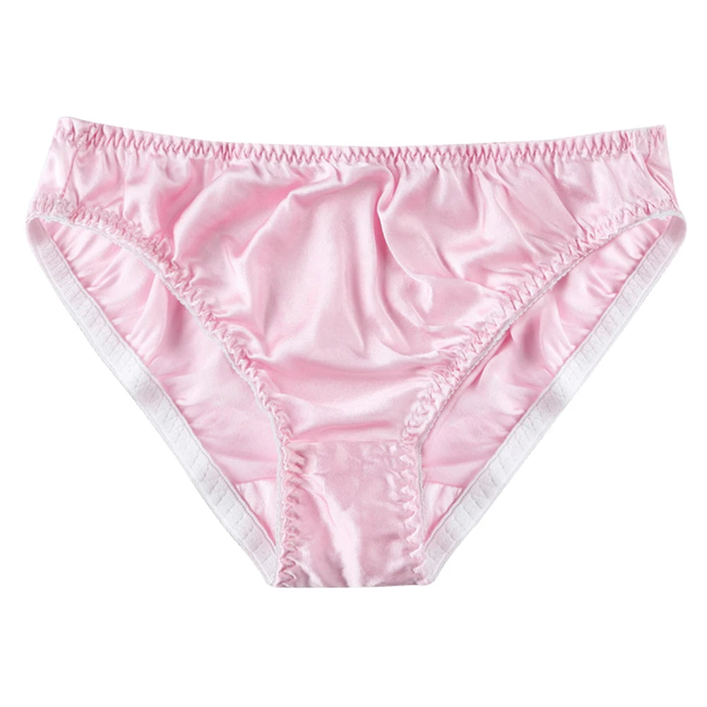 Women Silk-like Satin Panties Bikini Underwear Breathable Solid Color Briefs Comfortable Soft Women Lady Daily Women Panties