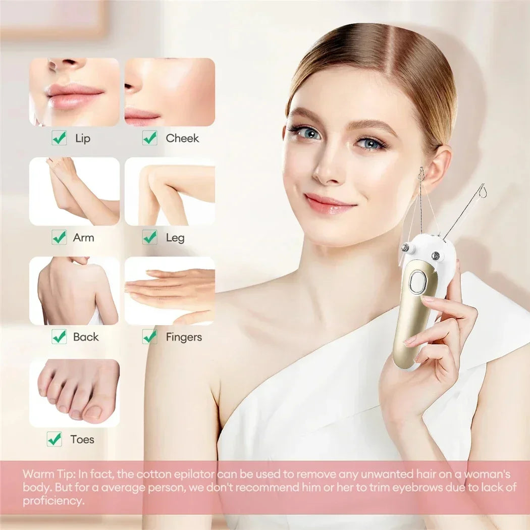 Women Electric Epilator Cotton Thread Depilator Body Facial Hair Removal Defeatherer Lady Shaver Face Hair Remover Body Beauty