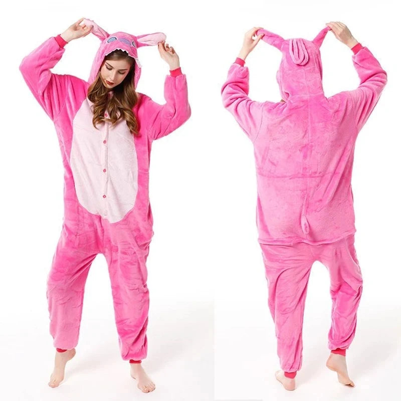Anime Stitch Cosplay Pajamas Anime Stitch Angel Cute Costume Jumpsuit Pajamas Hooded Sleepwear Christmas Costume for Men Women