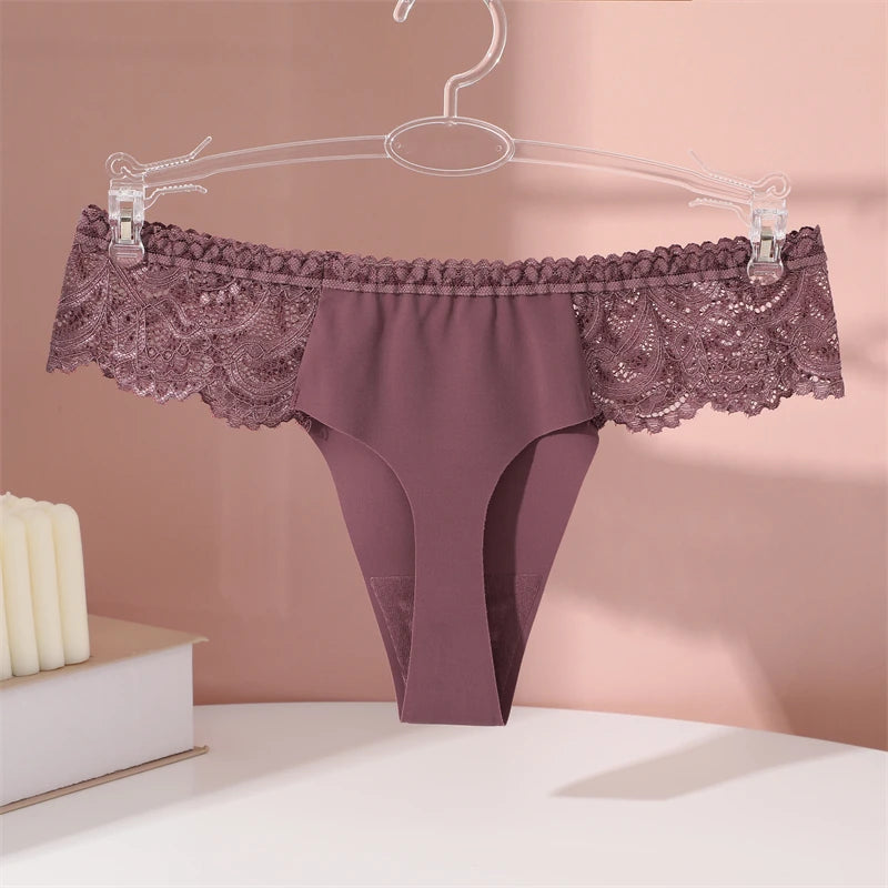 3Pcs Seamless Stretch Thongs Women Comfort Patchwork Lace Panties Female Low-Waist G-string High Quality Floral Soft Lingerie