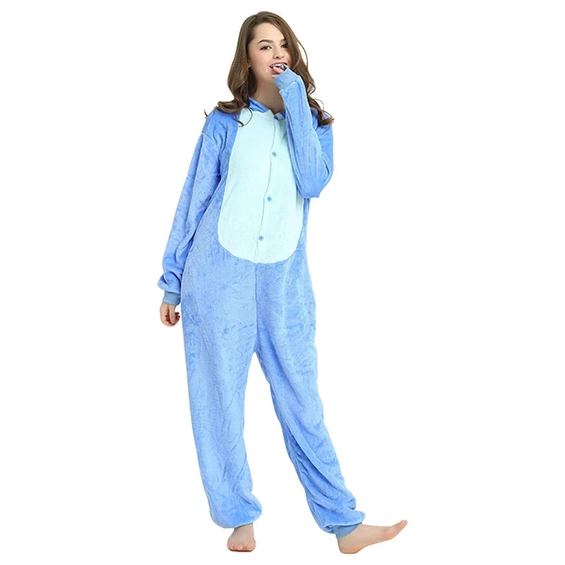 Anime Stitch Cosplay Pajamas Anime Stitch Angel Cute Costume Jumpsuit Pajamas Hooded Sleepwear Christmas Costume for Men Women