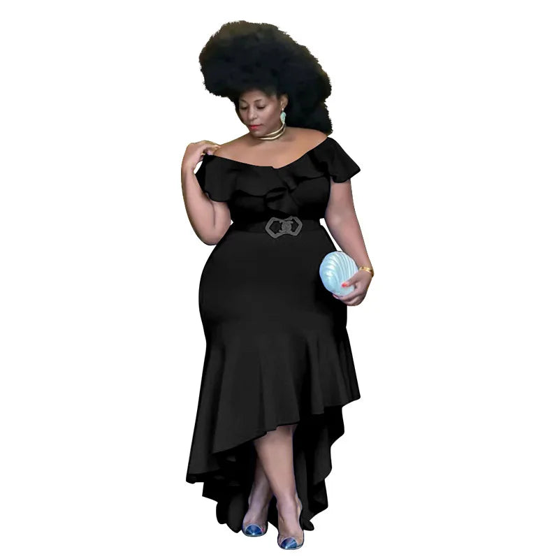 WSFEC XL-5XL Plus Size Dresses Women Clothing 2023 Spring Summer Ruffles Irregular Fashion Elegant Evening Dress Female Outfits