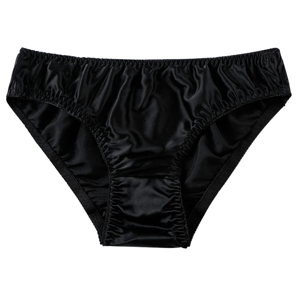 Women Silk-like Satin Panties Bikini Underwear Breathable Solid Color Briefs Comfortable Soft Women Lady Daily Women Panties