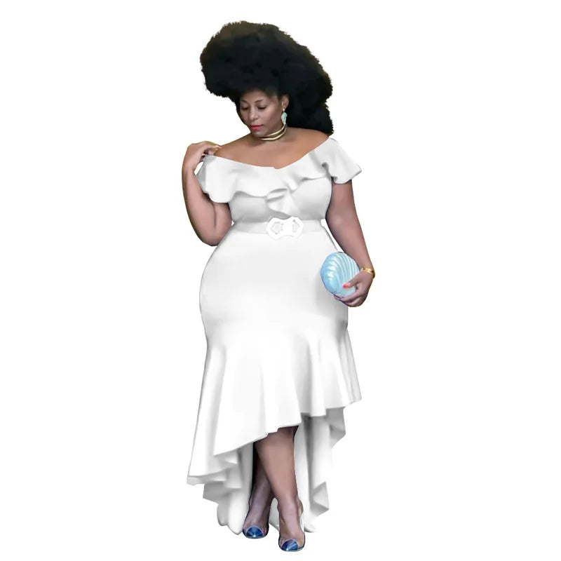 WSFEC XL-5XL Plus Size Dresses Women Clothing 2023 Spring Summer Ruffles Irregular Fashion Elegant Evening Dress Female Outfits