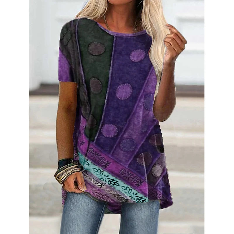 Summer T Shirts Geometric 3D Print Streetwear Women Vintage Short Sleeve Boho T-shirt Tunic Tops Plus Sized Tees Woman Clothing