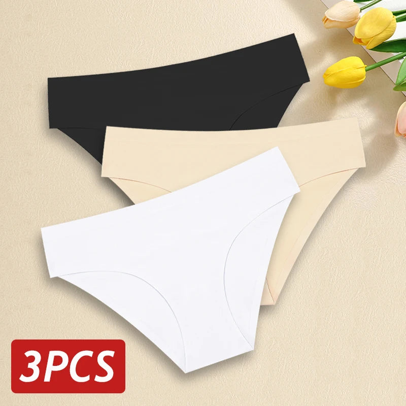 3PCS/Set Seamless Pantie For Women Low Rise Briefs 9 Solid Colors Ultra Thin Underwear Ice Silk Breathable Underpants Female