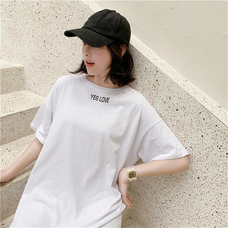 Summer Casual Plus Size T-shirt Dress Solid Color Side Slit Long Dresses for Women Loose Korean Female Clothing Homewear New