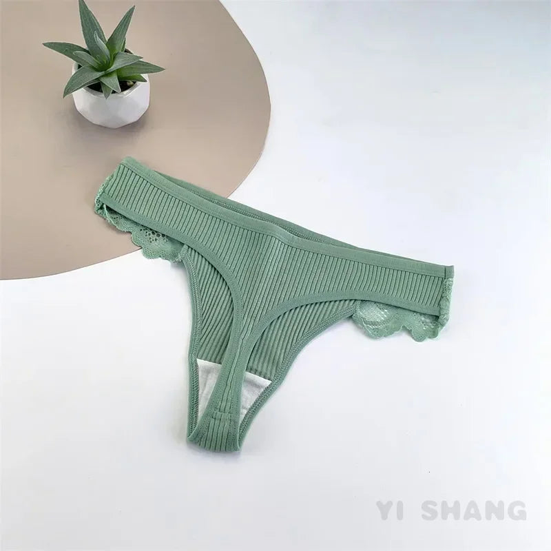 3Pcs Seamless Women Ribbed Cotton Thong Simple Ladies Low Waist Bikini Briefs Sports Girls G-string Underwear Plus Size