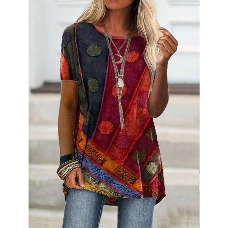 Summer T Shirts Geometric 3D Print Streetwear Women Vintage Short Sleeve Boho T-shirt Tunic Tops Plus Sized Tees Woman Clothing