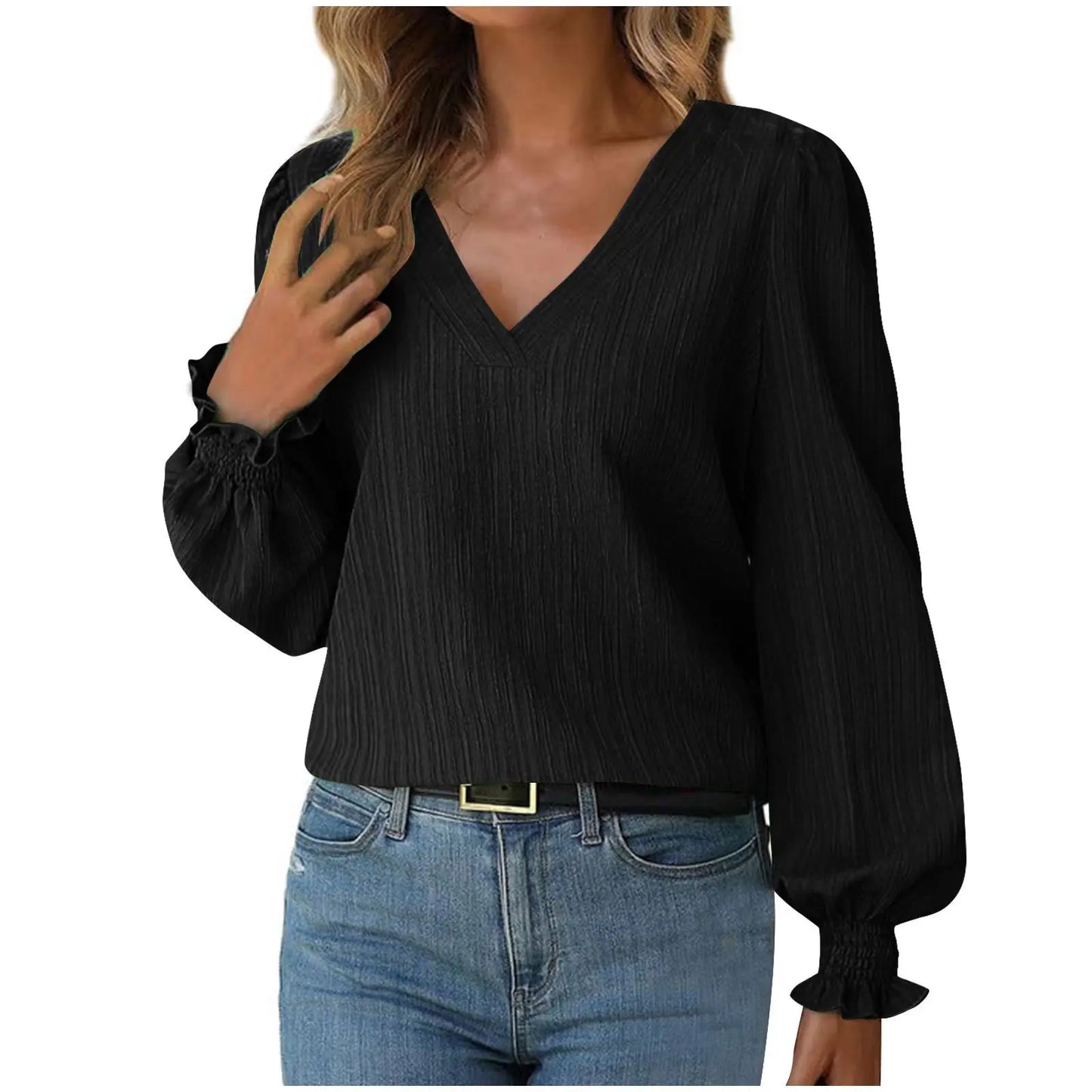 Autumn Simple Long Sleeved Solid Pullover Women's Shirt Office Lady OL Workwear Basic V Neck Spring Blouse Fall Top Blusas Mujer