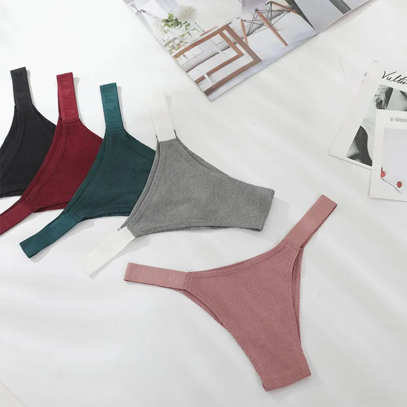 Cotton thong Women Briefs elastic comfy women‘s underwear ribbed high quality female panties low waist ladies lingerie g-strings