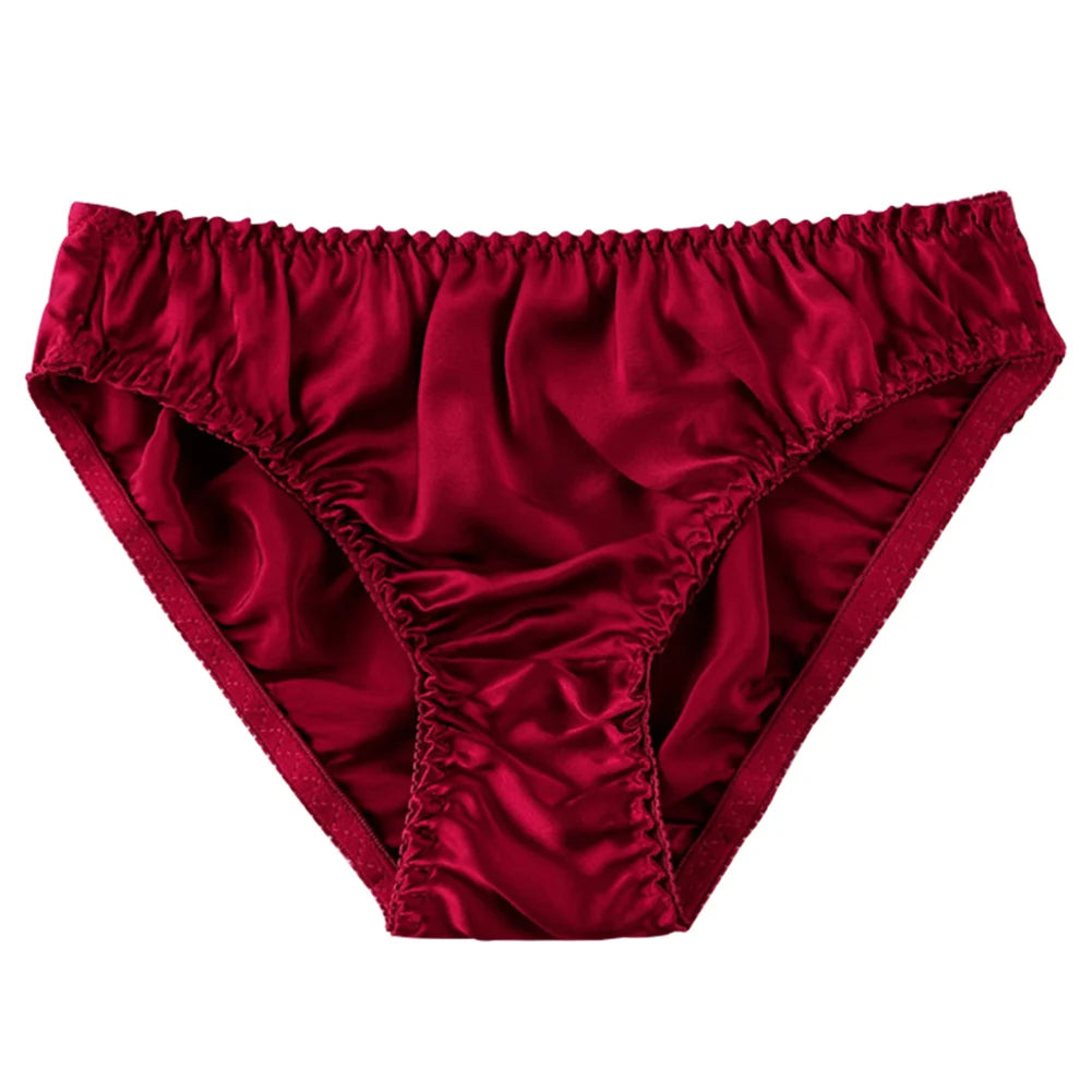 Women Silk-like Satin Panties Bikini Underwear Breathable Solid Color Briefs Comfortable Soft Women Lady Daily Women Panties