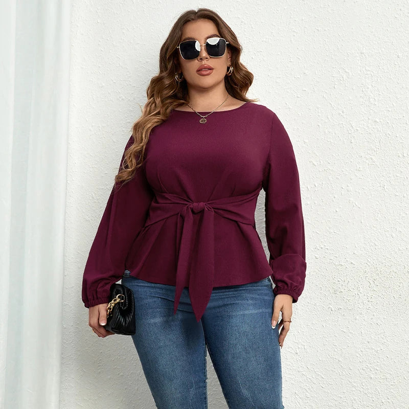 Della Mel Plus Size Women Clothing O-Neck Solid Tops Fashion Elegant Long Sleeve Office Female Casual Large Size Lady Blouses