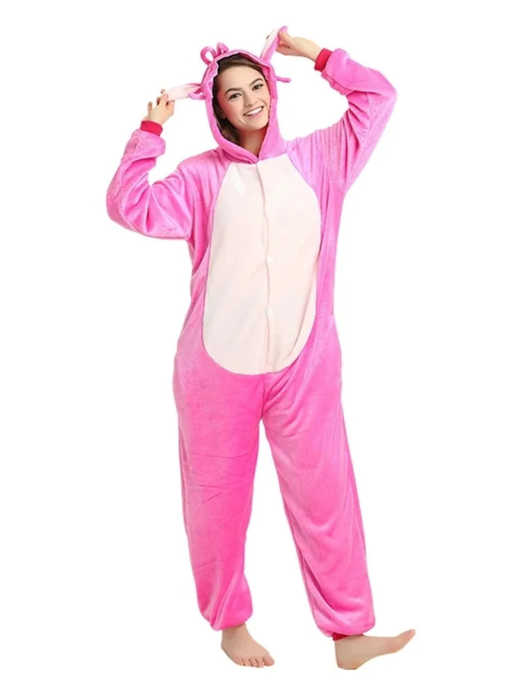 Anime Stitch Cosplay Pajamas Anime Stitch Angel Cute Costume Jumpsuit Pajamas Hooded Sleepwear Christmas Costume for Men Women