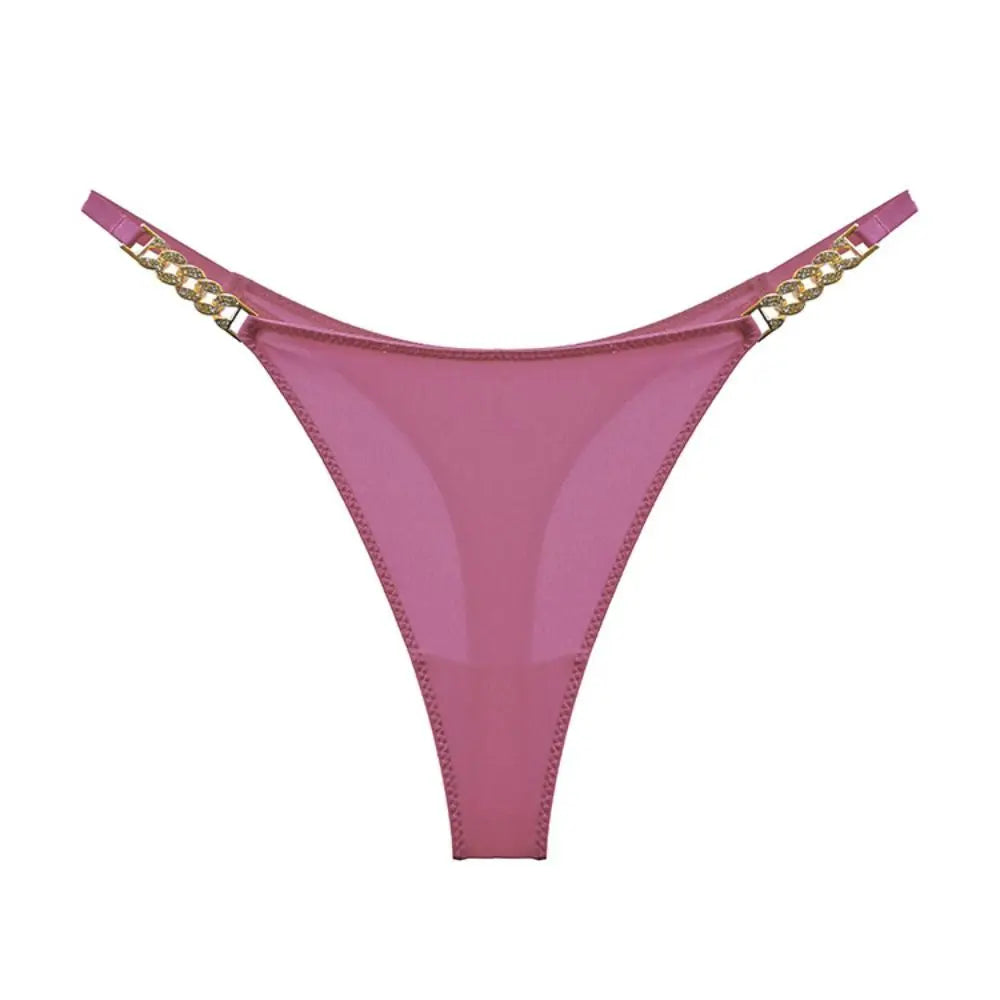 Low Waist Thong High Fork Lingeries Hip Lift Metal Chain Diamond