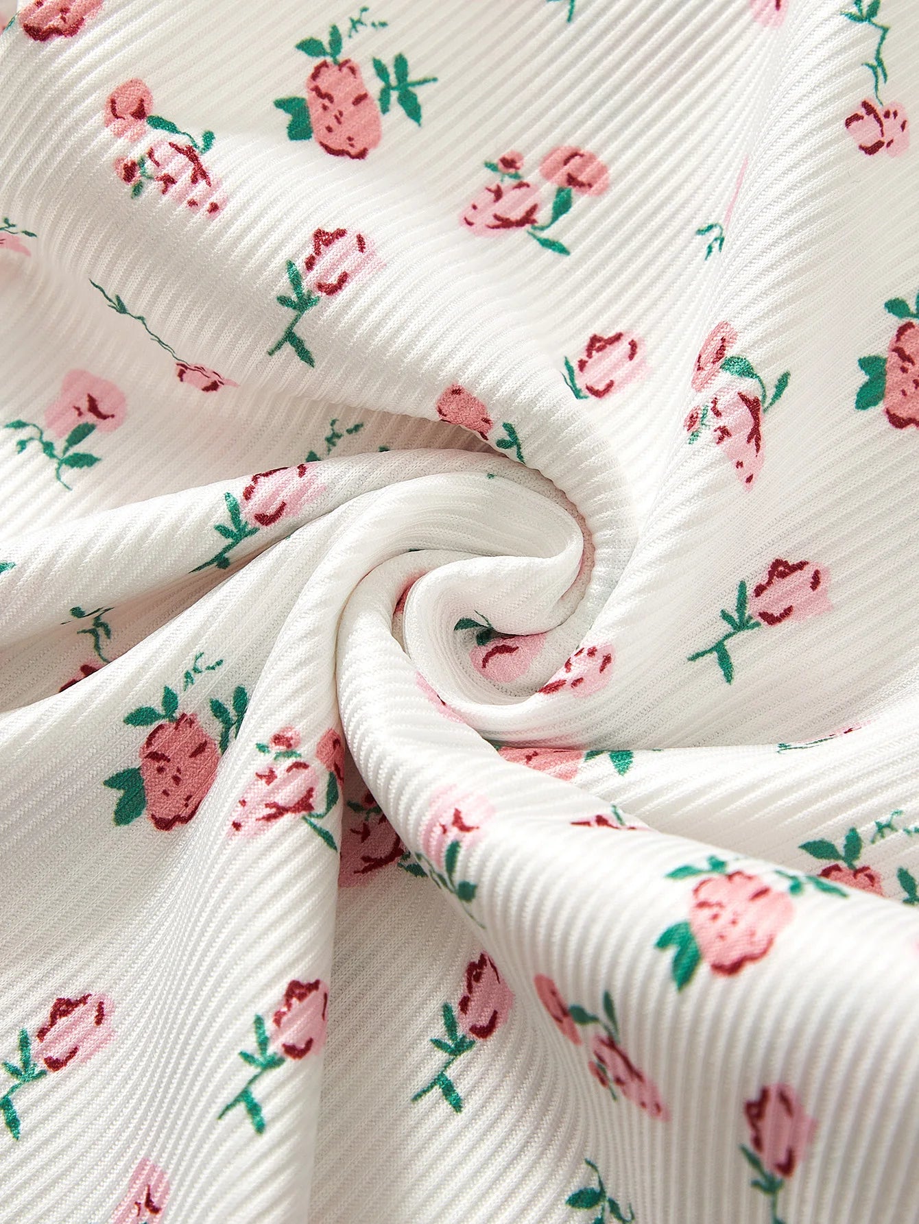 Women's Sleepwear Ditsy Floral Print Lettuce Trim PaJamas Set Elastic Waistband Loungewear Full Sleeve Nightwear